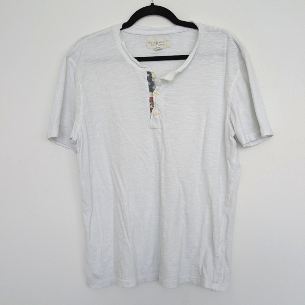 Denim & Supply Ralph Lauren Cotton USA Flag Detail Short Sleeve Shirt Sz L